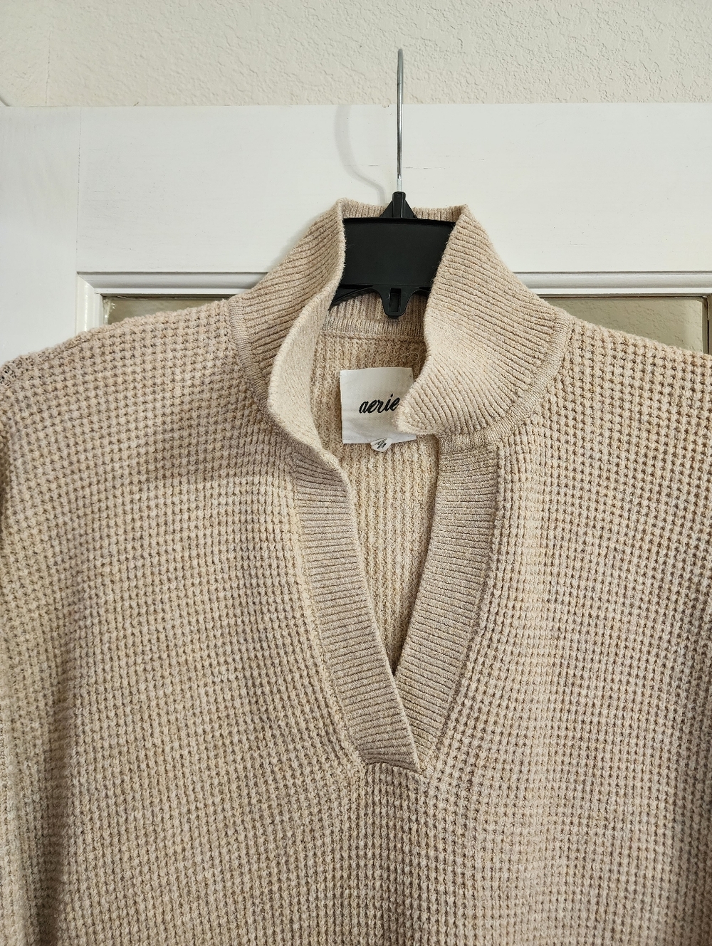 Aerie Waffle Knit Lounge Set M Beige Sweater Wide Leg Pants Cozy FLAW READ DESC - Picture 5 of 16